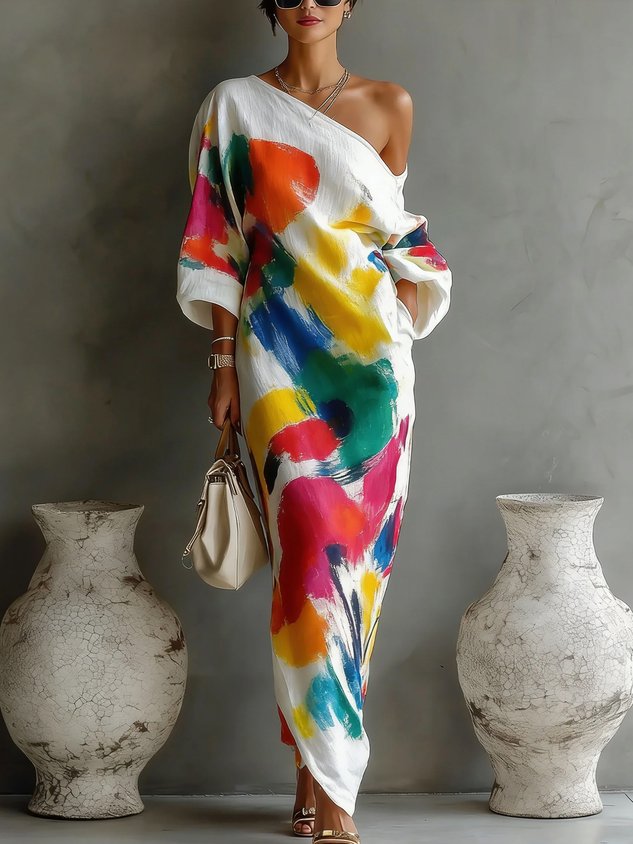 Poppy | Abstract One-Shoulder Maxi Dress