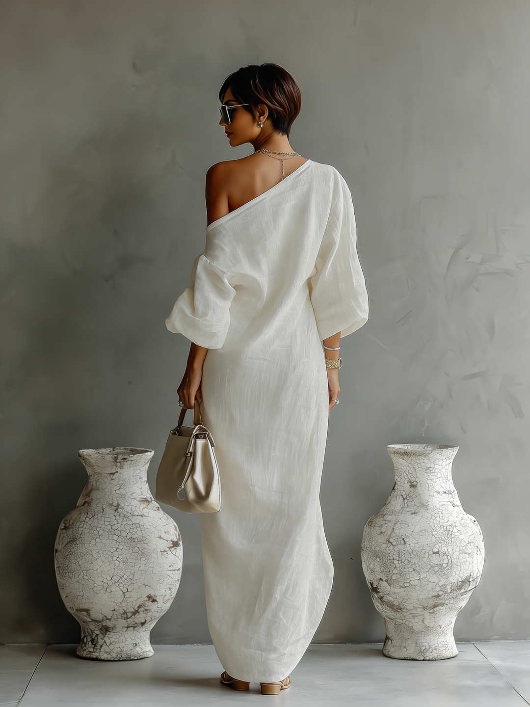 RUAIDHRÍN | OFF-SHOULDER LINEN BLEND MAXI DRESS