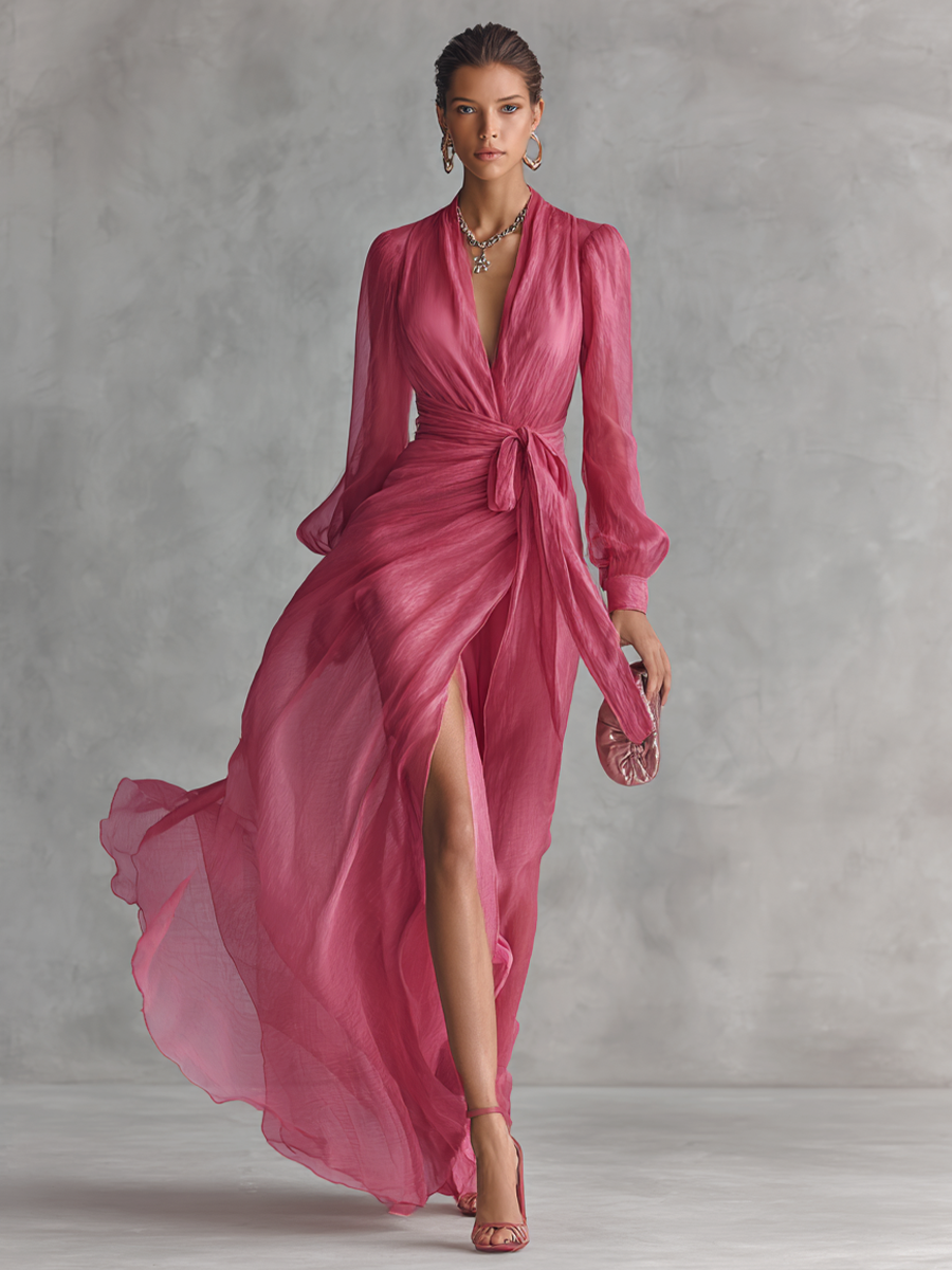 DUIBHEASA | ELEGANT BEADED CHIFFON MAXI DRESS