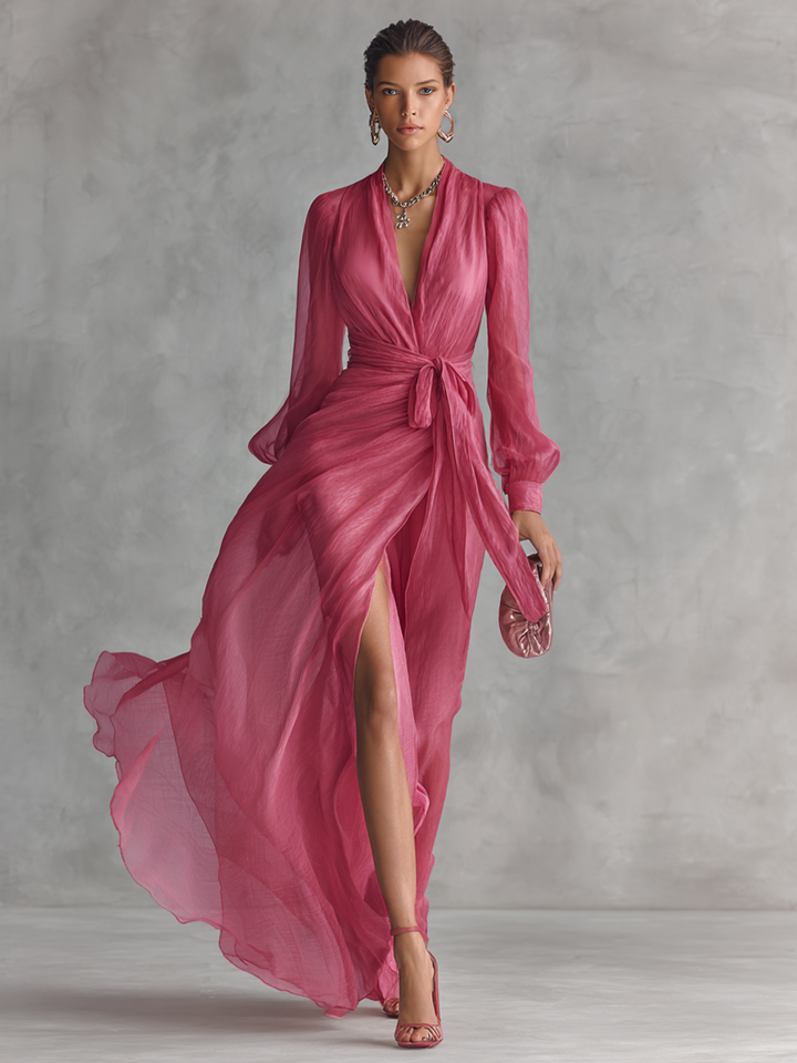 DUIBHEASA | ELEGANT BEADED CHIFFON MAXI DRESS