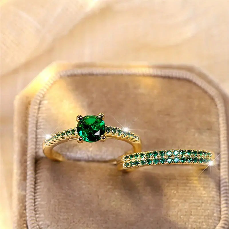 Erica | Emerald Duo Ring Set in Gold