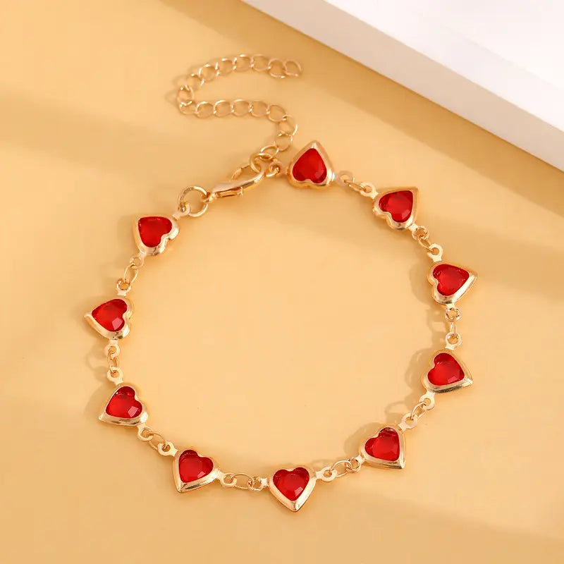 Rosa | Gold Ruby Heart Bracelet