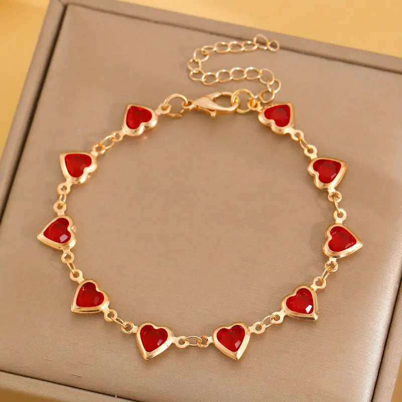 Rosa | Gold Ruby Heart Bracelet