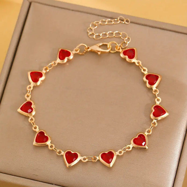 Rosa | Gold Ruby Heart Bracelet