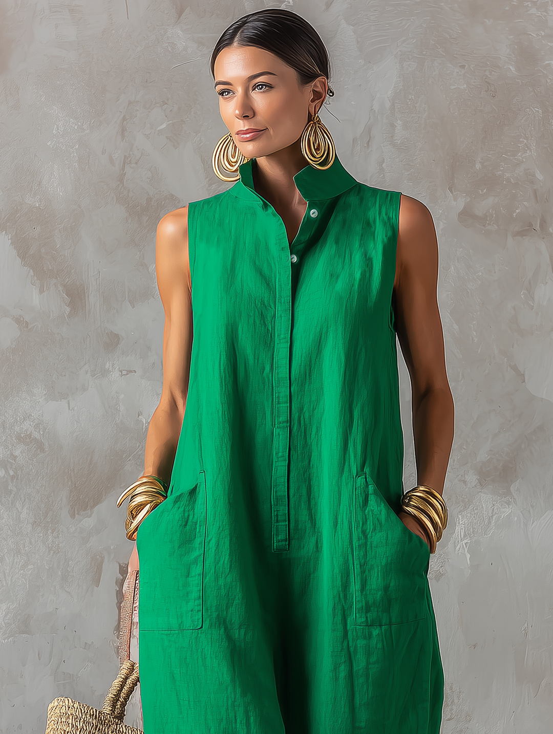 NIAMH | MINIMALIST SLEEVELESS STAND-COLLAR JUMPSUIT