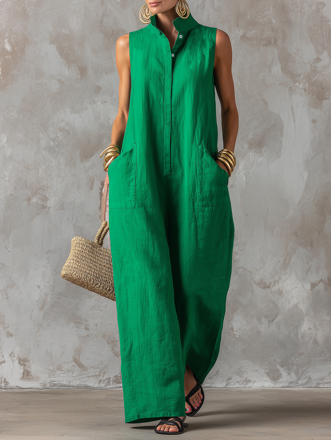 NIAMH | MINIMALIST SLEEVELESS STAND-COLLAR JUMPSUIT
