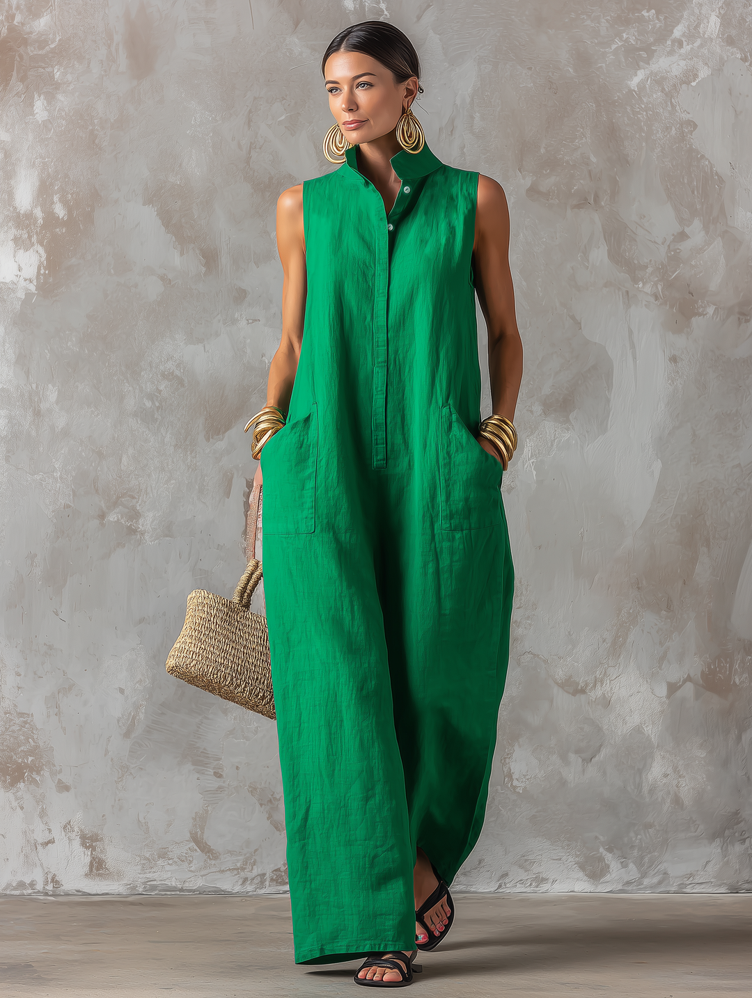 NIAMH | MINIMALIST SLEEVELESS STAND-COLLAR JUMPSUIT