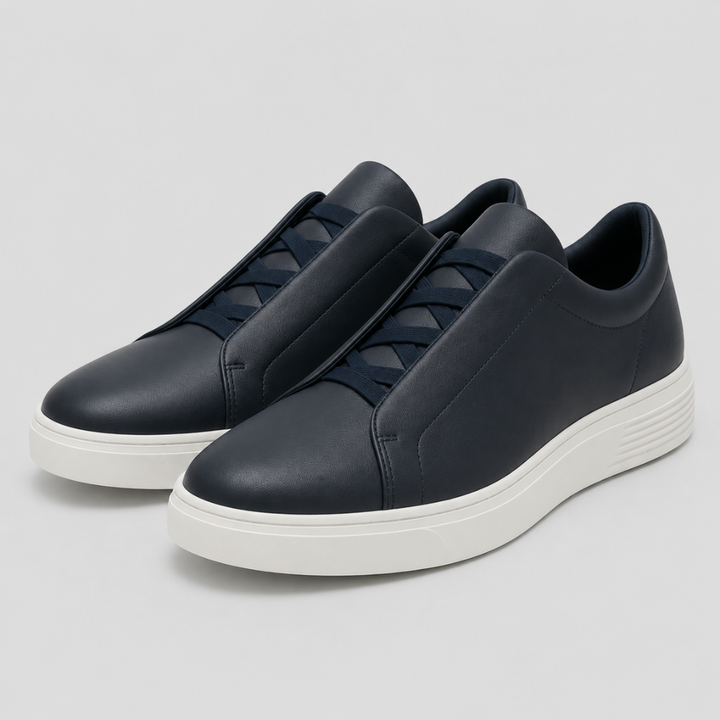 Men's Genuine Leather Sneakers - Casual Lightweight Lace-Up Trainers