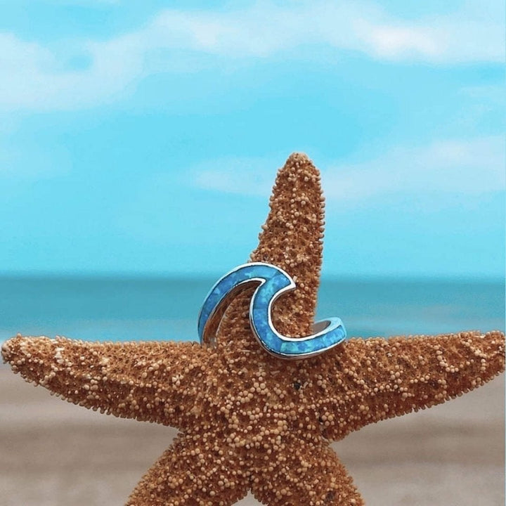 Isolde | Silver Wave Ring with Blue Opal