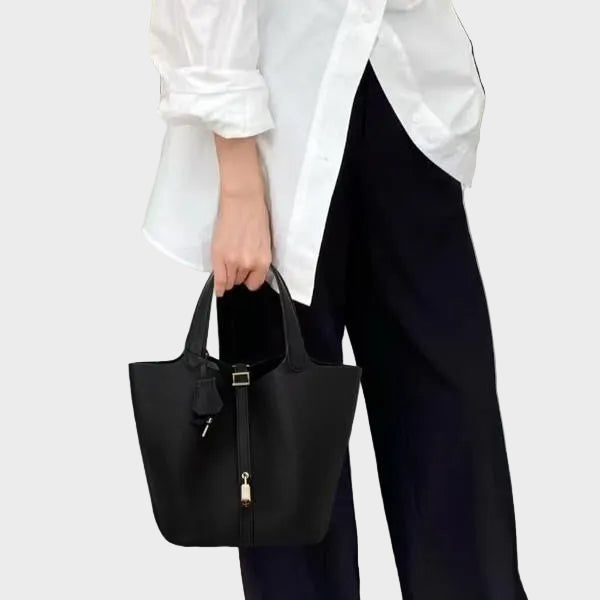 Pebbled Handbag with Lock Detail