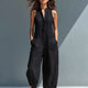 RÉALTÍN | SLEEVELESS LINEN BLEND DUNGAREE JUMPSUIT