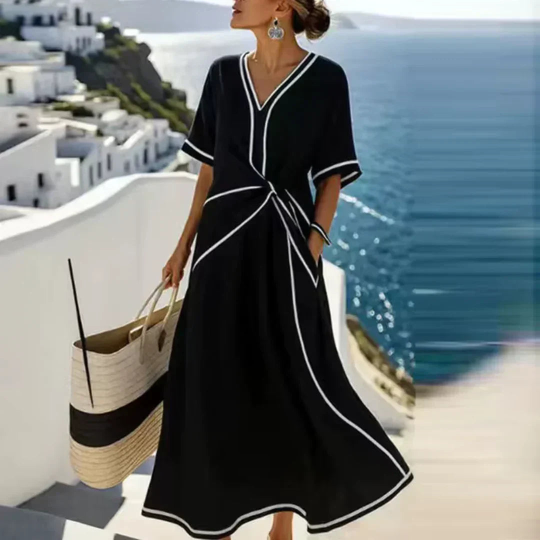 NIAMH | EFFORTLESS V-NECK TIE-WAIST MAXI DRESS