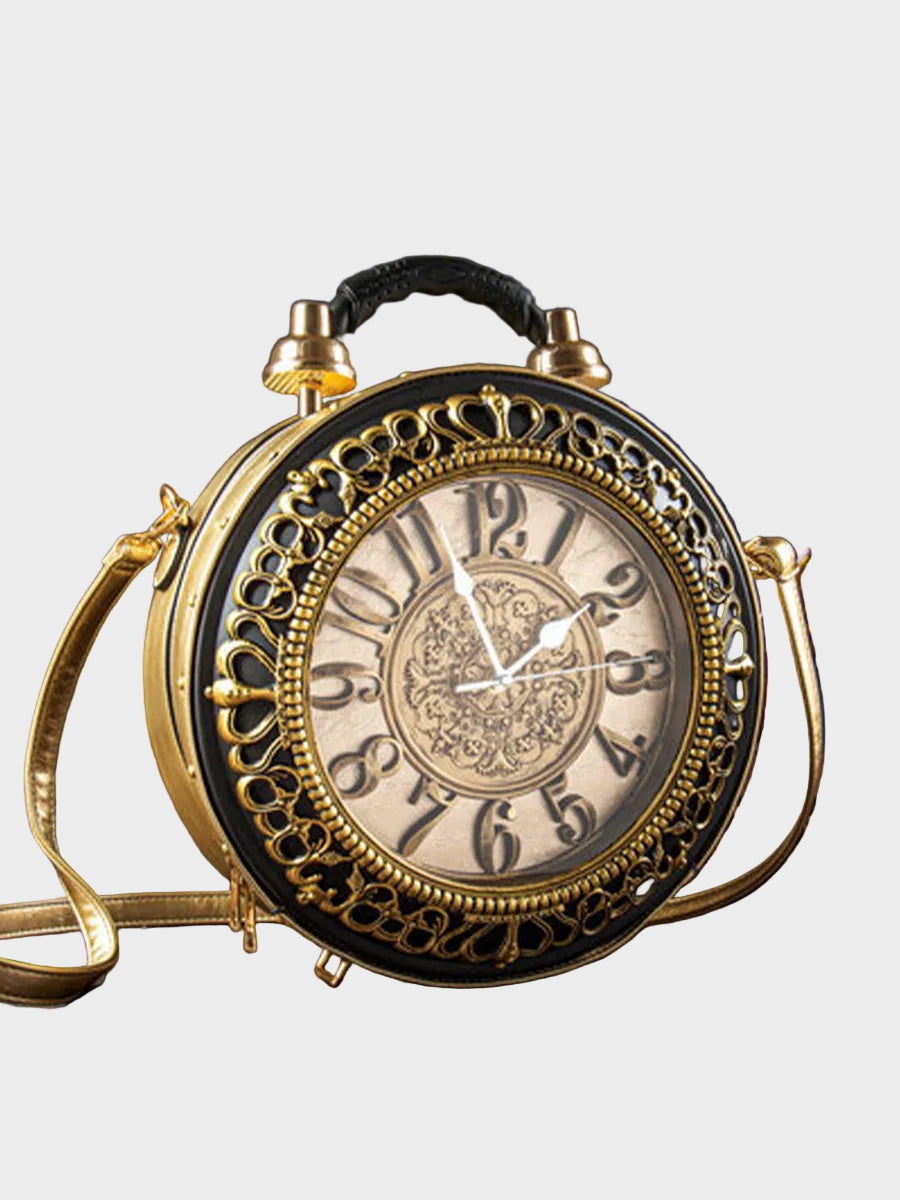 Vintage Clock-Detail Crossbody Bag