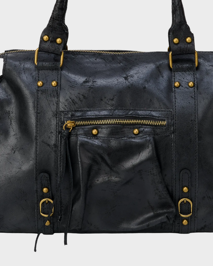 Leather Tote Bag with Gold-Tone Hardware