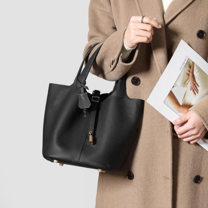Pebbled Handbag with Lock Detail