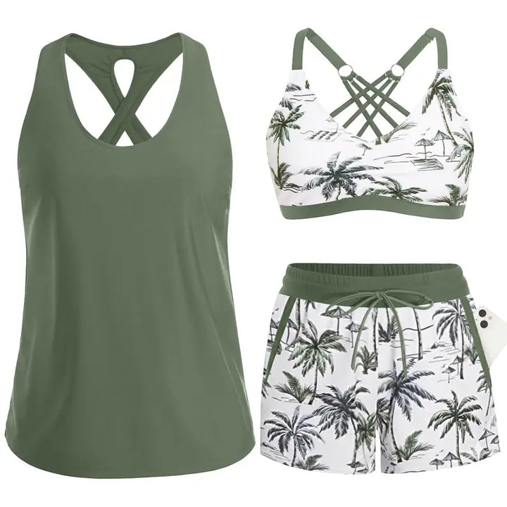 HONORIA | SPORTY THREE-PIECE TANKINI SET WITH POCKETS