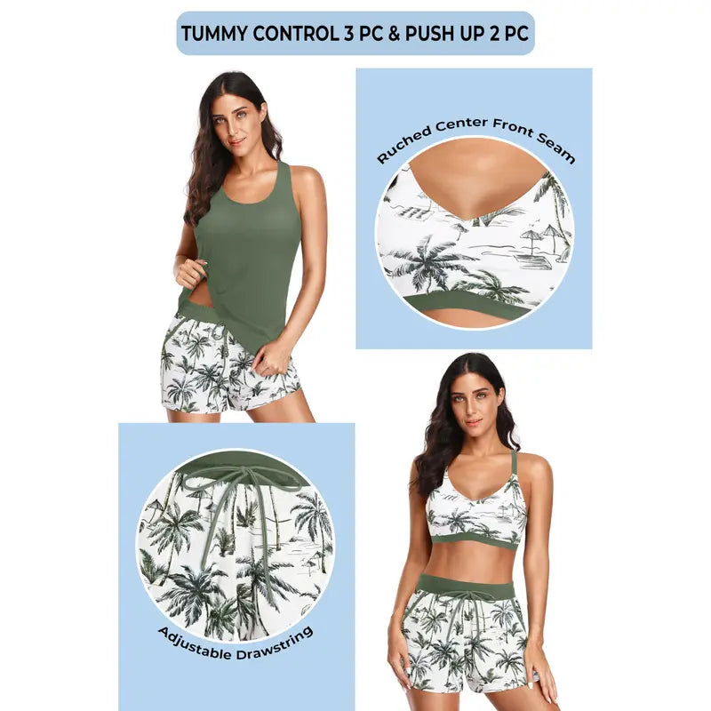 HONORIA | SPORTY THREE-PIECE TANKINI SET WITH POCKETS