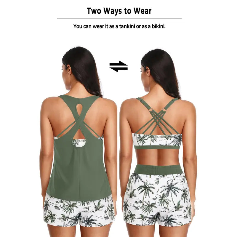 HONORIA | SPORTY THREE-PIECE TANKINI SET WITH POCKETS