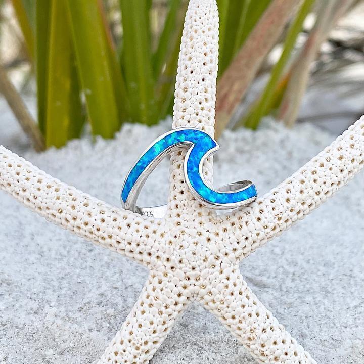 Isolde | Silver Wave Ring with Blue Opal