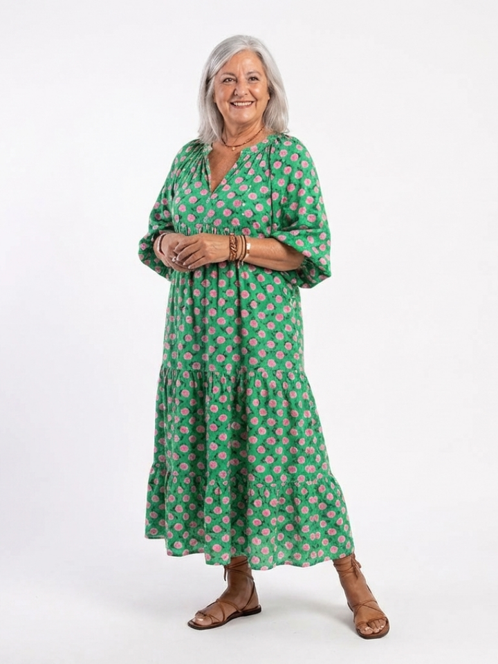 SIOBHAN | FLORAL PRINT V-NECK TIERED MIDI DRESS