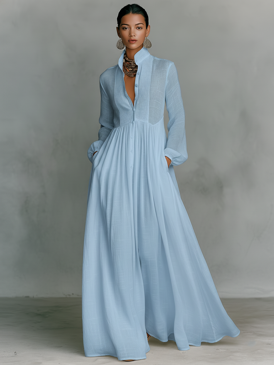 SUAILCE | PATCHWORK LINEN BLEND MAXI DRESS