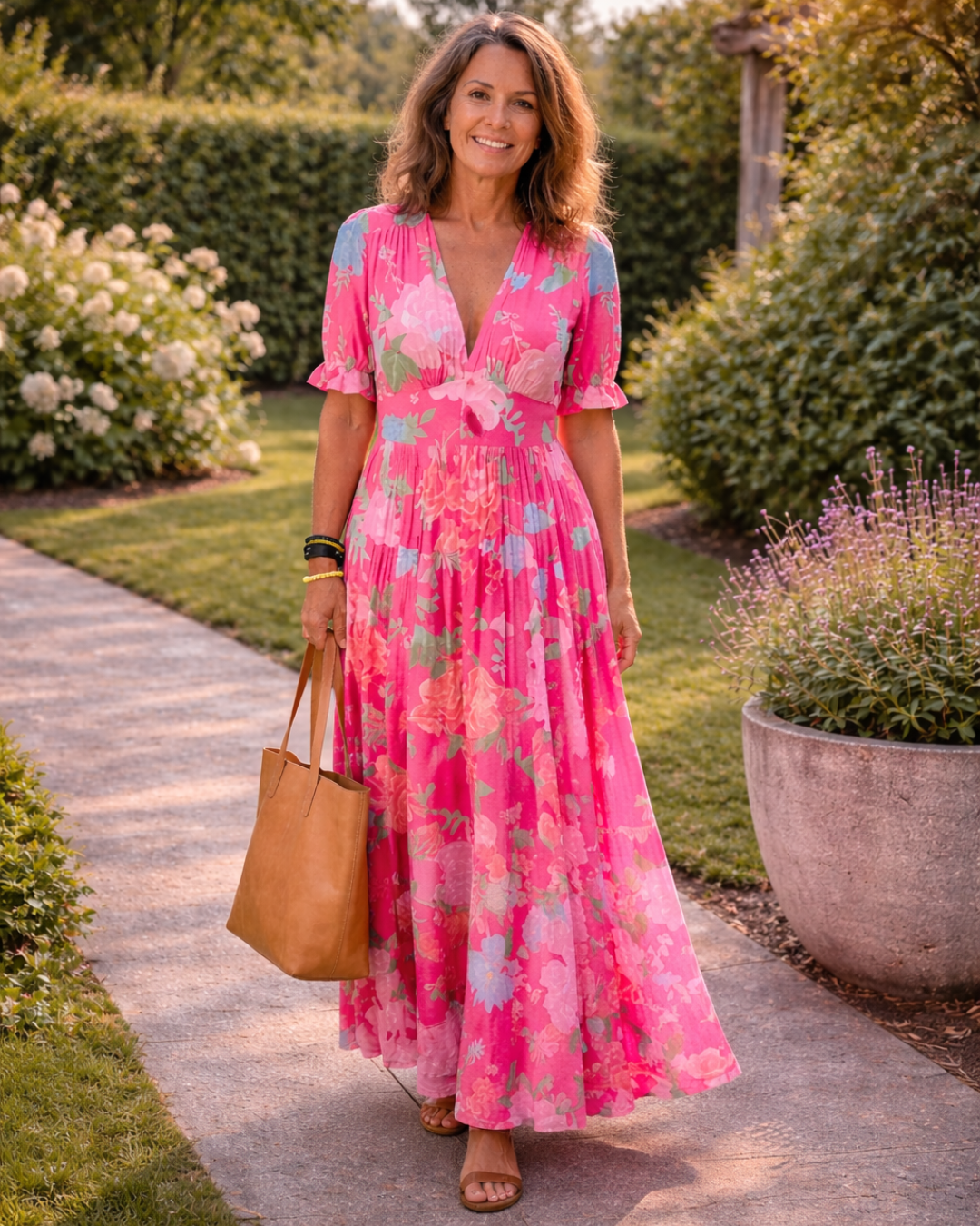 EILEEN | SHORT SLEEVE V NECK FLORAL MIDI DRESS