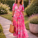 EILEEN | SHORT SLEEVE V NECK FLORAL MIDI DRESS