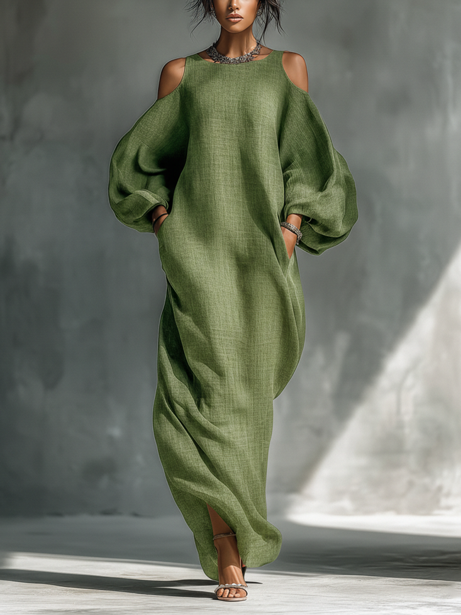 AOIBHFHÍN | ELEGANT COLD-SHOULDER FLOWING MAXI DRESS