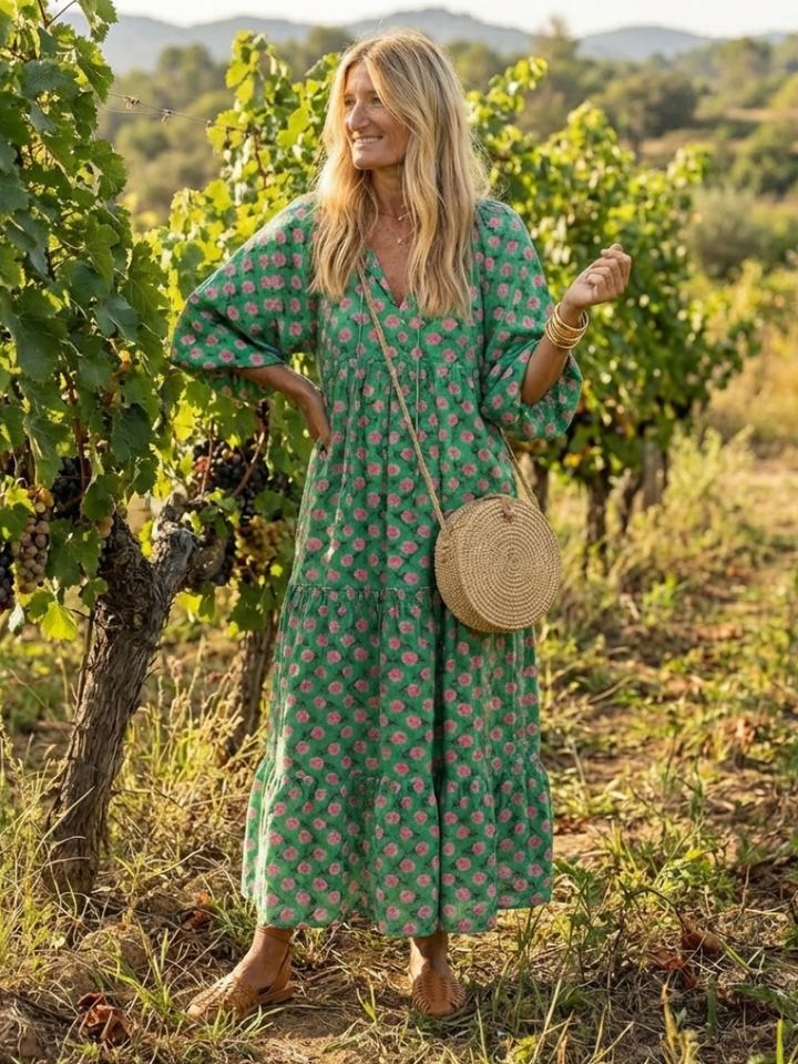 SIOBHAN | FLORAL PRINT V-NECK TIERED MIDI DRESS