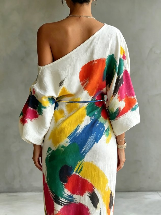 Poppy | Abstract One-Shoulder Maxi Dress
