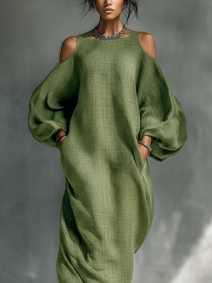 AOIBHFHÍN | ELEGANT COLD-SHOULDER FLOWING MAXI DRESS