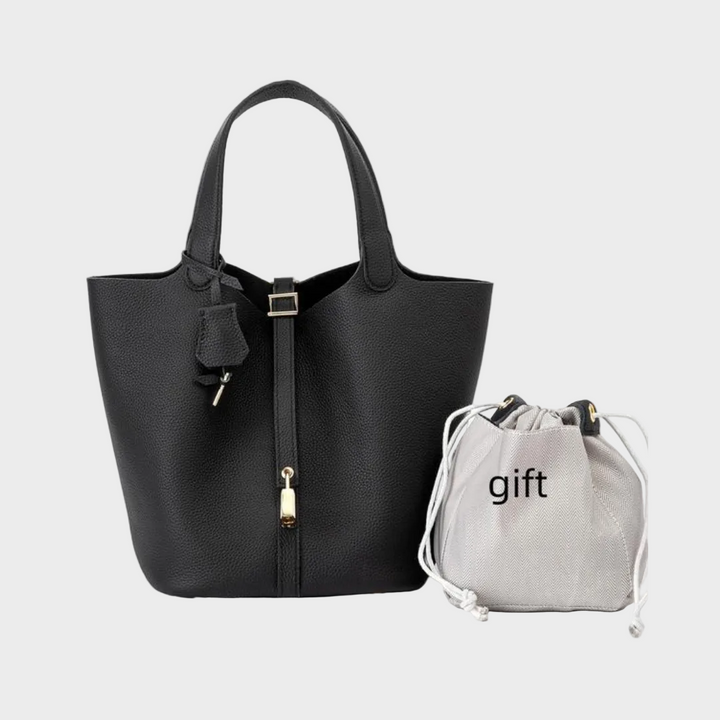 Pebbled Handbag with Lock Detail