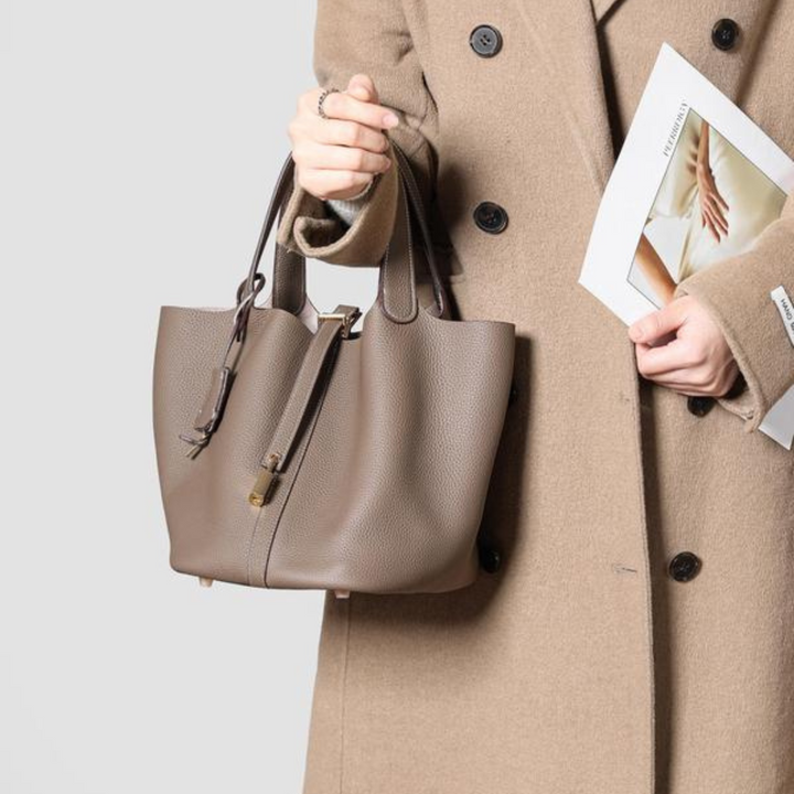 Pebbled Handbag with Lock Detail