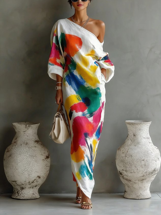 Poppy | Abstract One-Shoulder Maxi Dress