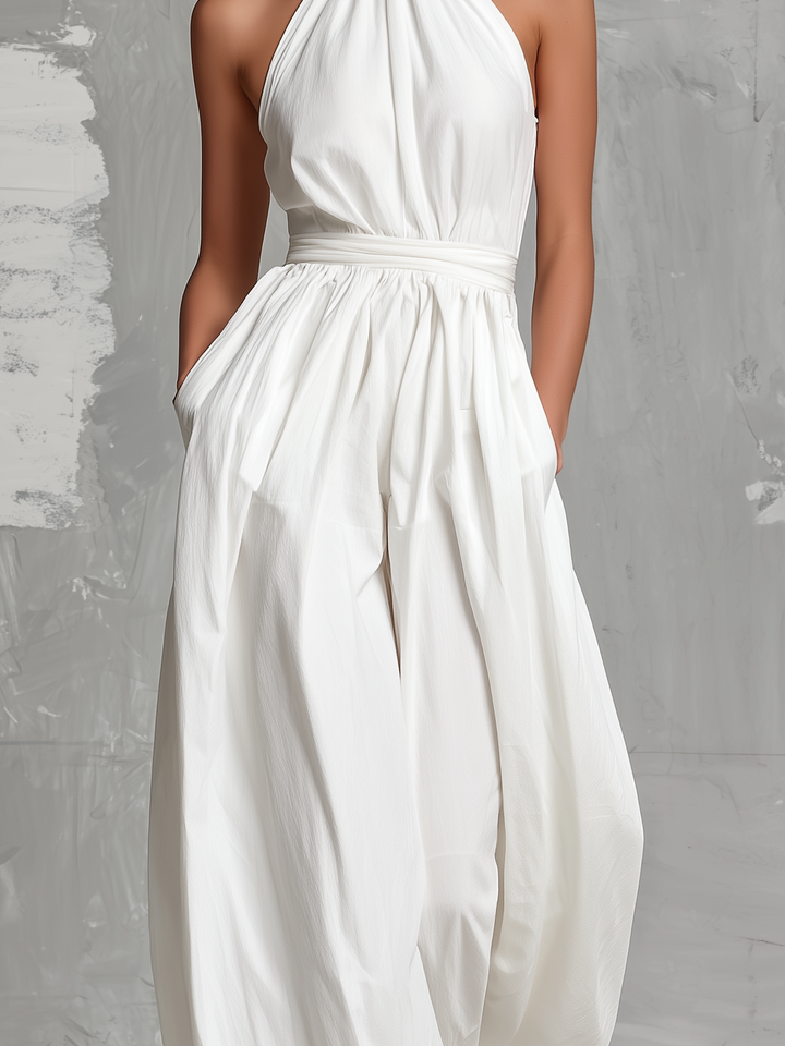 DELPHINE | ELEGANT HALTER-NECK WOVEN JUMPSUIT