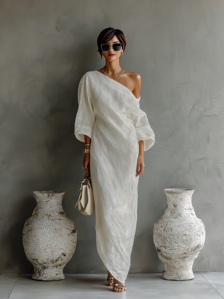 RUAIDHRÍN | OFF-SHOULDER LINEN BLEND MAXI DRESS