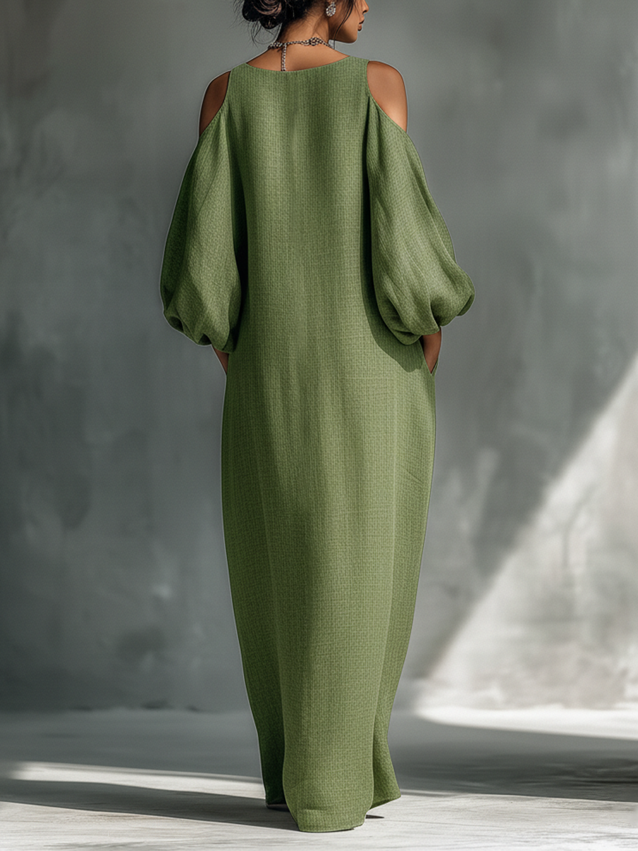 CLODAGH | FLOWING COLD-SHOULDER MAXI DRESS WITH PUFF SLEEVES