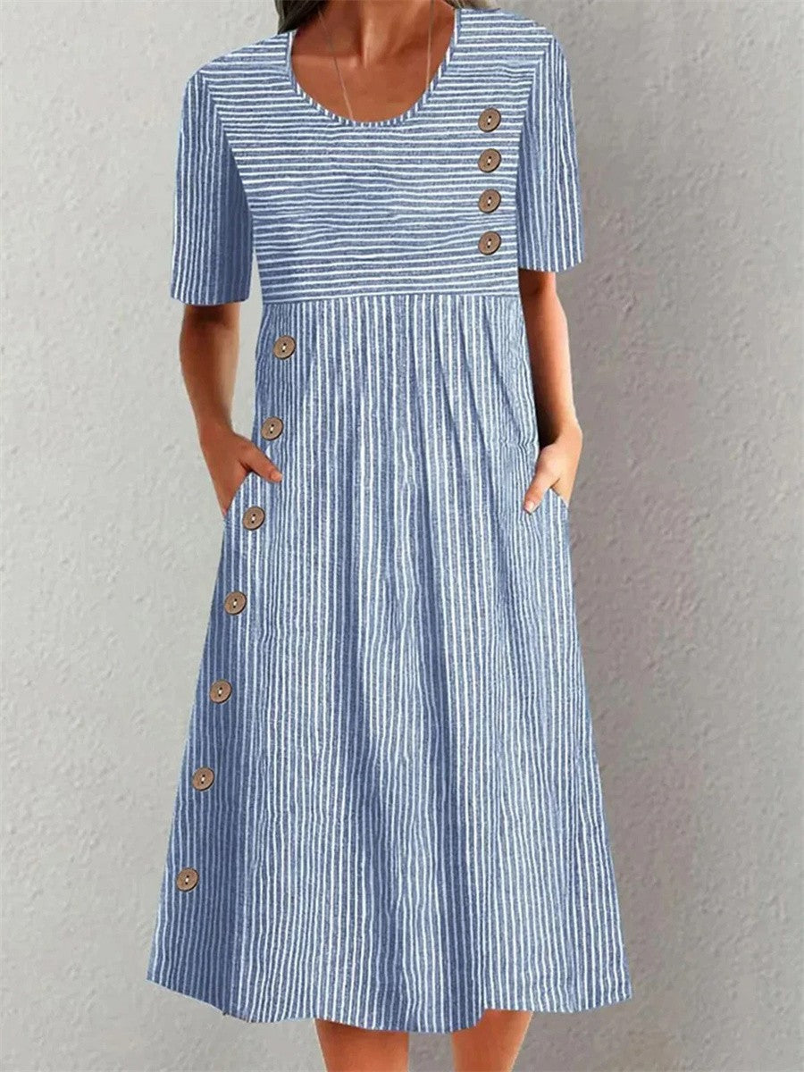 BRIDIE | STRIPED COTTON MIDI DRESS WITH RELAXED ELEGANCE