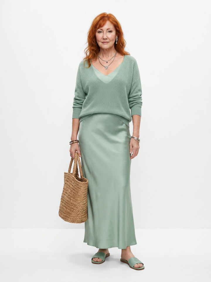 ELENA | SATIN MIDI DRESS & SOFT KNIT SWEATER SET