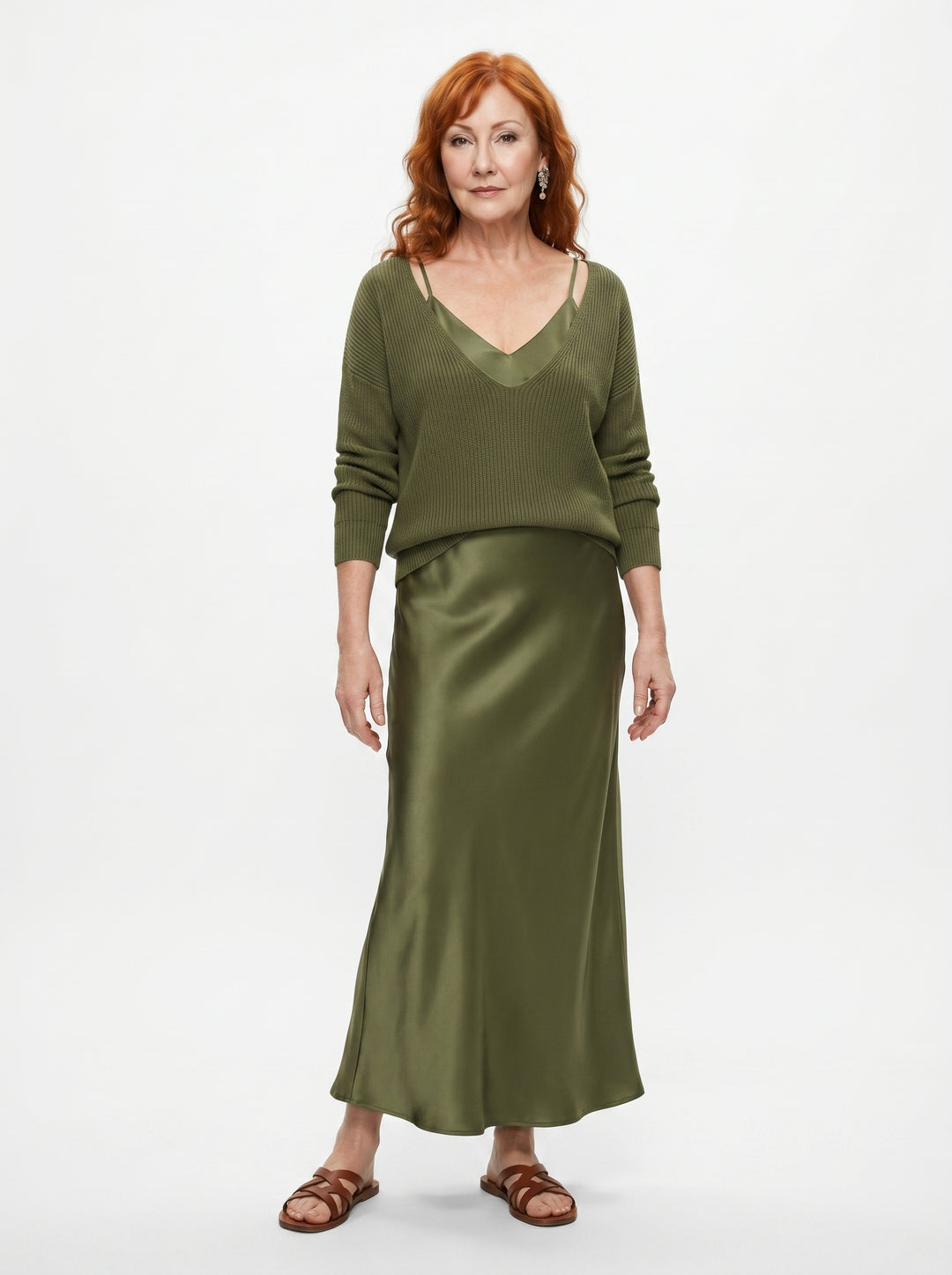 ELENA | SATIN MIDI DRESS & SOFT KNIT SWEATER SET