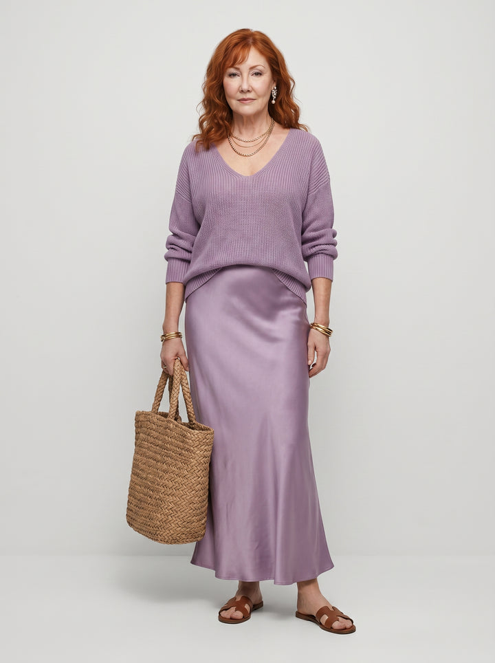 ELENA | SATIN MIDI DRESS & SOFT KNIT SWEATER SET