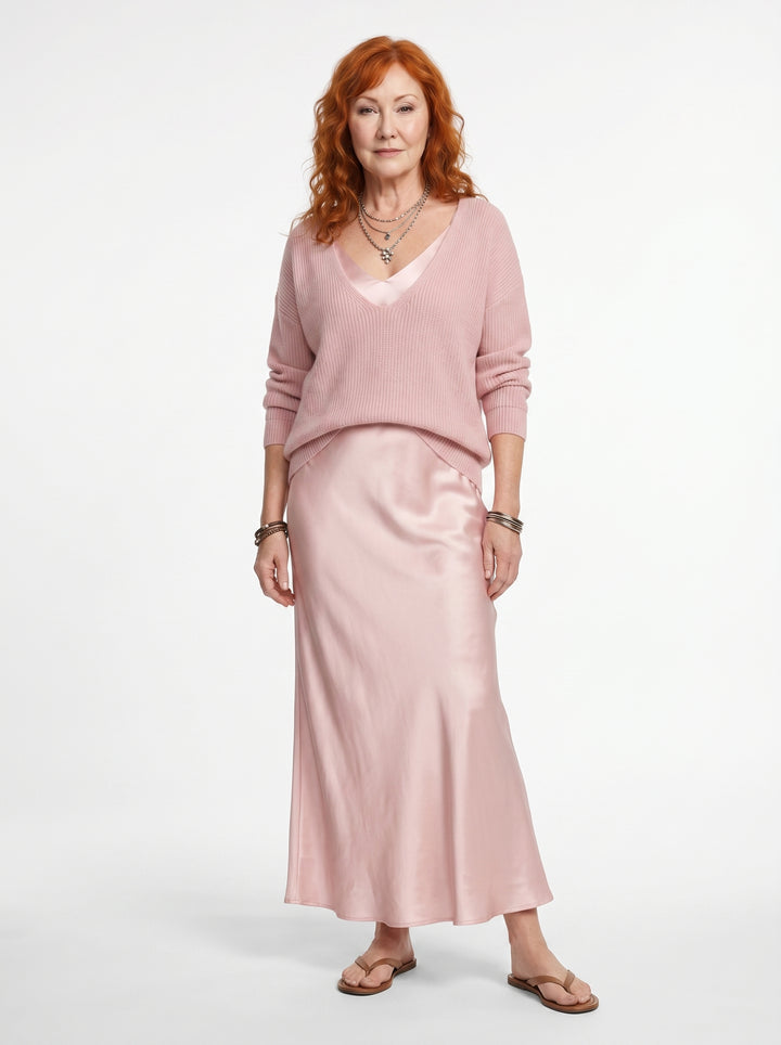 ELENA | SATIN MIDI DRESS & SOFT KNIT SWEATER SET