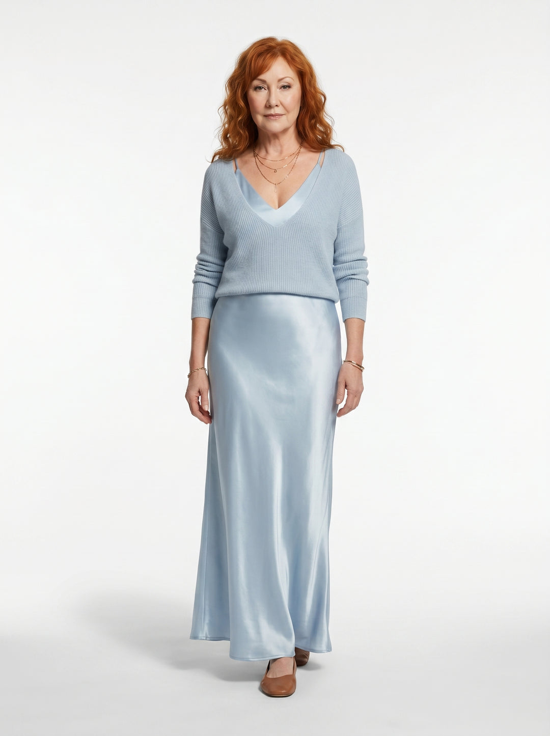 ELENA | SATIN MIDI DRESS & SOFT KNIT SWEATER SET