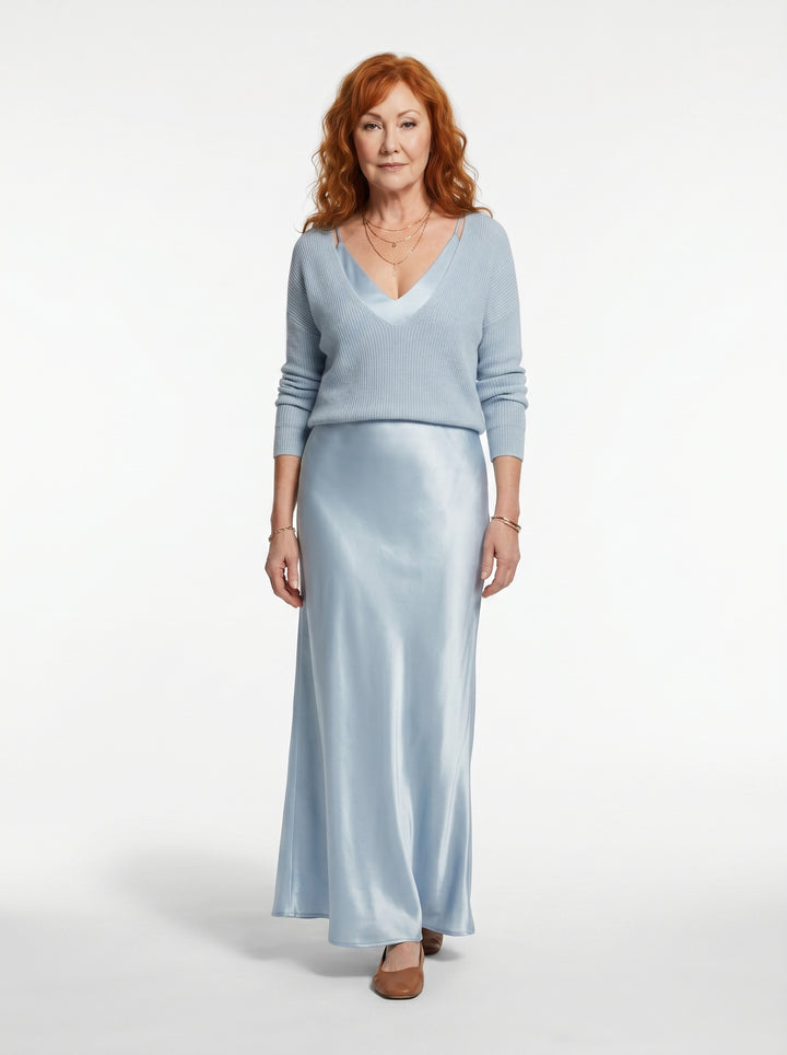 ELENA | SATIN MIDI DRESS & SOFT KNIT SWEATER SET