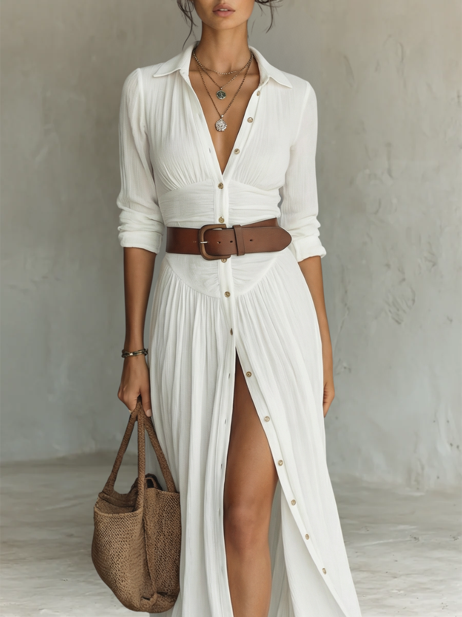 SEOIRSEAN | PLEATED LINEN BLEND MAXI DRESS