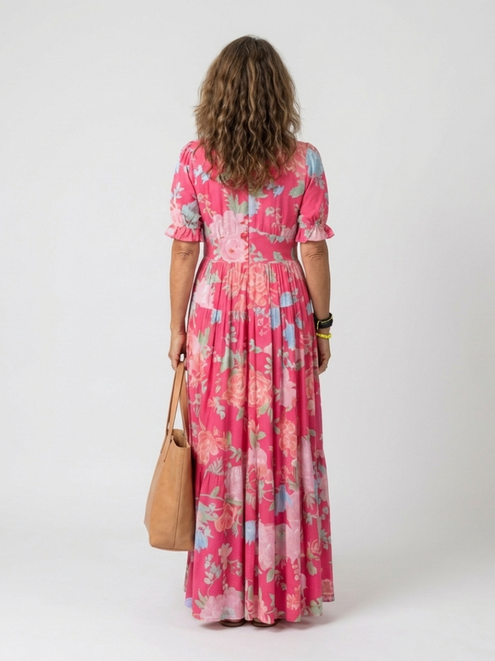 EILEEN | SHORT SLEEVE V NECK FLORAL MIDI DRESS