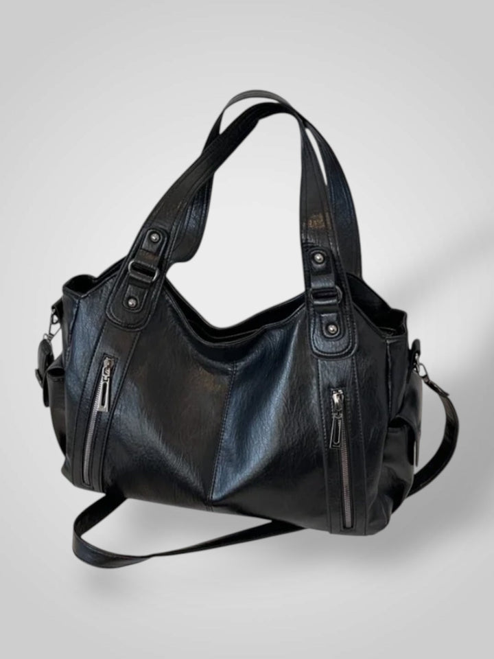 Faux Leather Shoulder Bag with Metal Accents