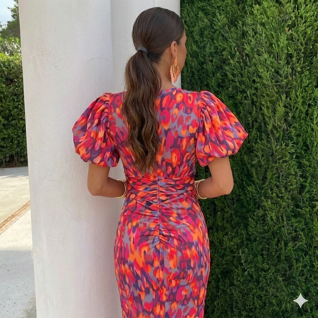 MERRIEL | PLEATED SLEEVE MIDI DRESS