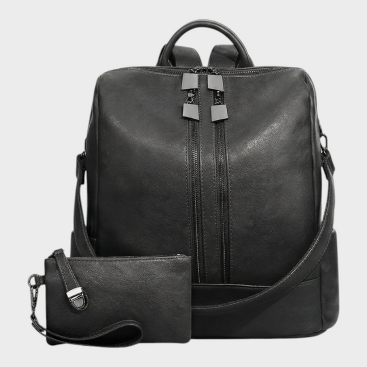 Faux Leather Backpack with Gold Accents