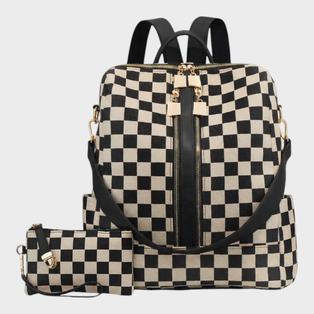 Faux Leather Backpack with Gold Accents